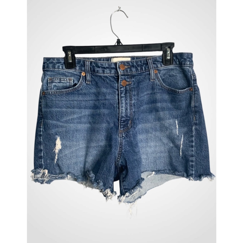 Universal Thread Blue Distressed Fringe Hem Midi Jean Shorts 10